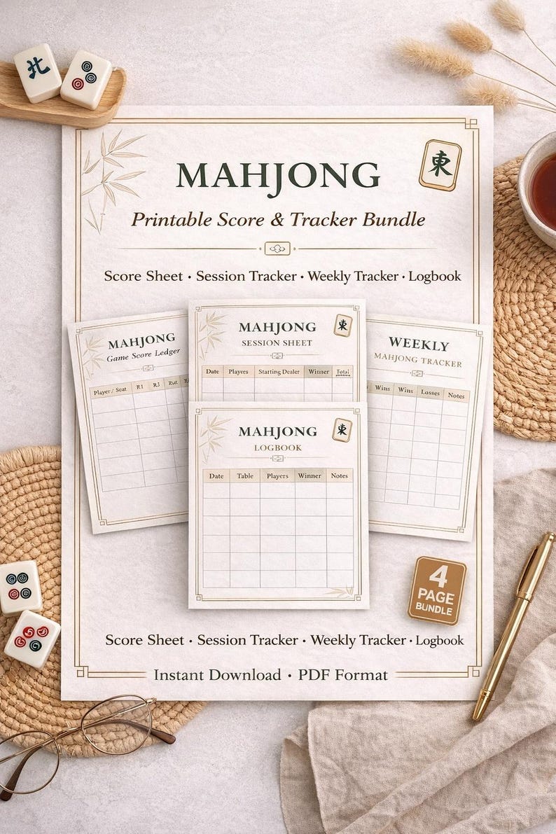 Mahjong Score Sheet Bundle, Game Tracker Logbook (PDF Format) - Etsy Canada