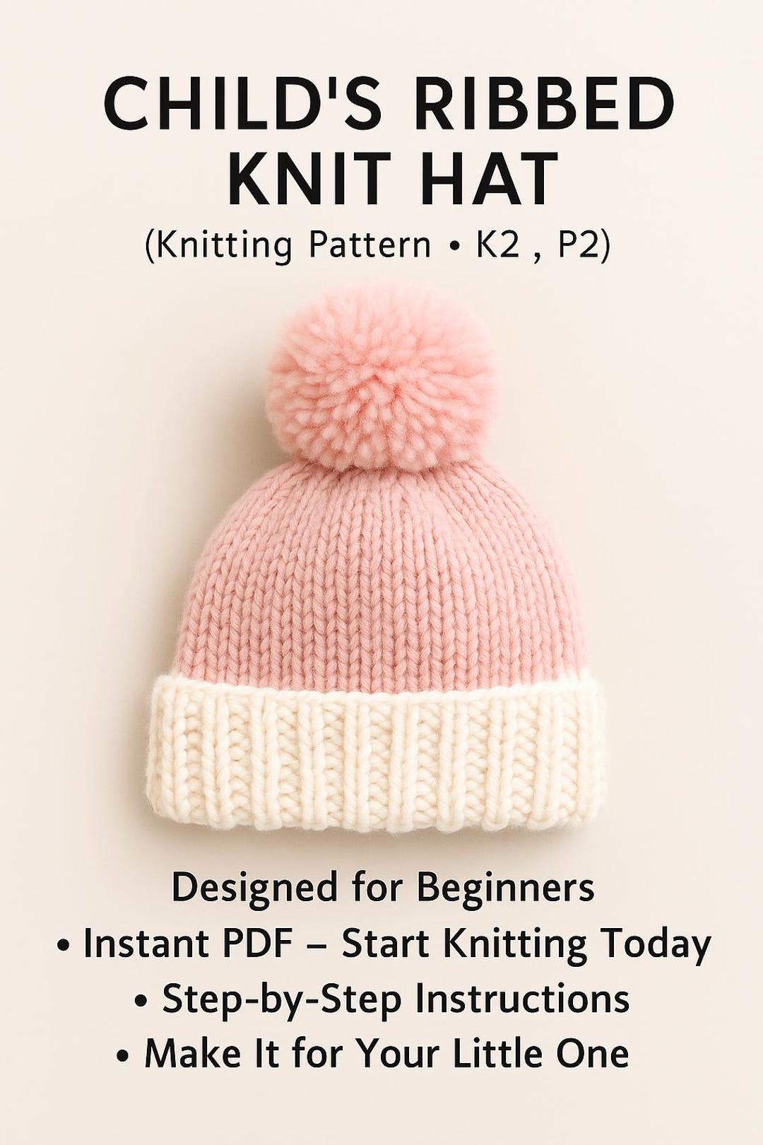Child's Ribbed Knit Hat Pattern: Beginner-friendly Beanie (PDF Pattern