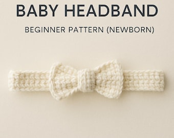 Crochet Newborn Headband Pattern,Baby Bow Ear Warmer PDF,Easy DIY Crochet for Beginners,Instant Download by FavGifty