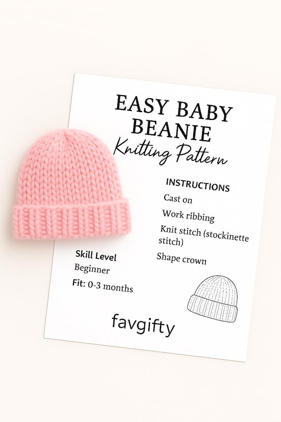Easy Knit Baby Beanie Pattern: Beginner Newborn Hat (PDF Download 0-3 Months)