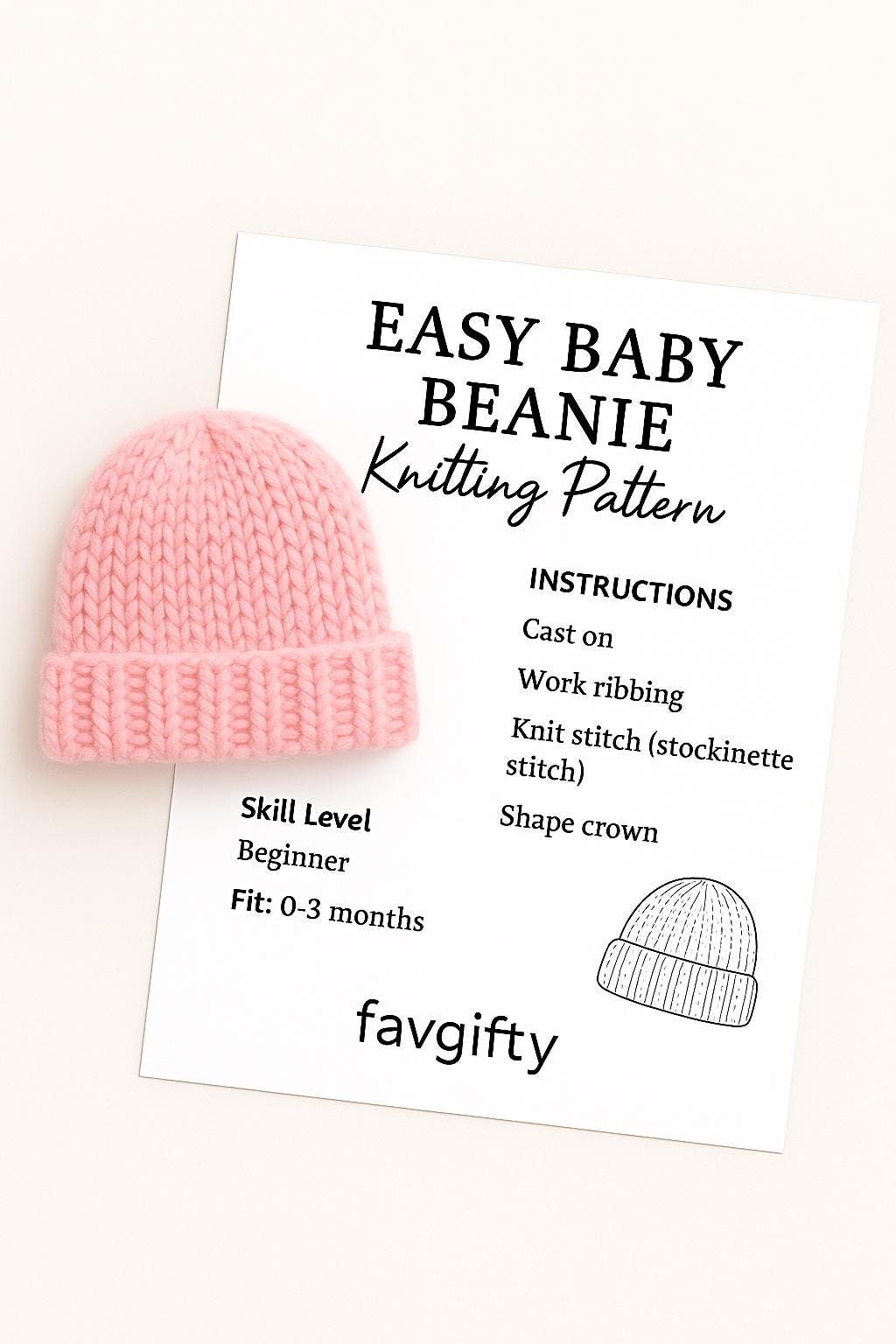 Easy Knit Baby Mütze Anleitung: Anfänger Neugeborene Mütze (PDF Download 0-3 Monate)