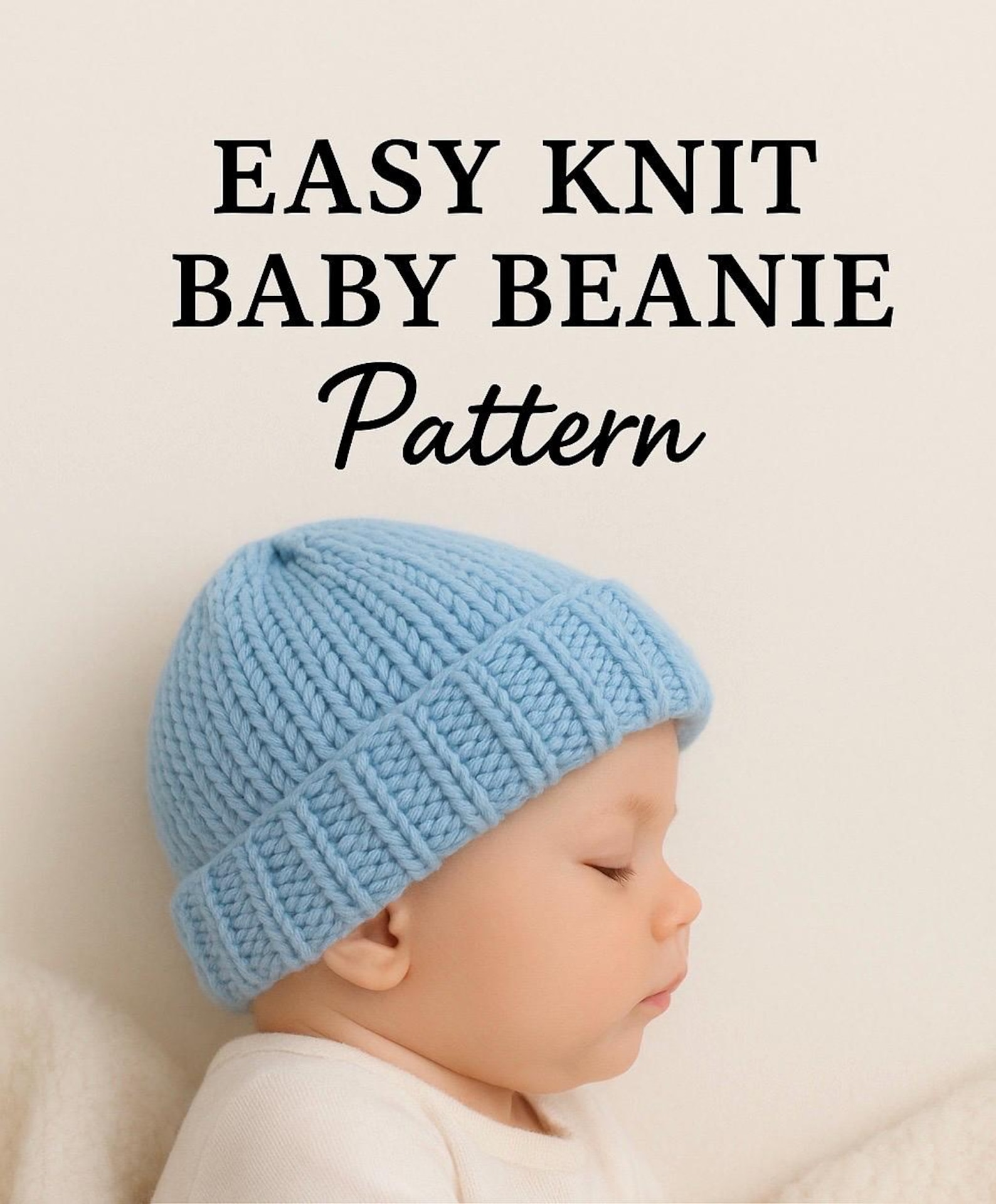 Easy Knit Baby Beanie Pattern: Beginner Baby Hat (PDF Download 3-6 ...