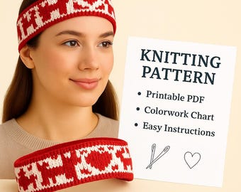 Red and White Checker Knit Headband Red and White Checkerboard Pattern Headband * Beginner  main image 2