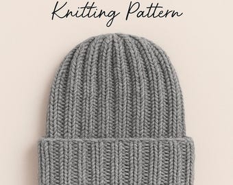 Ribbed Beanie Knitting Pattern: Easy Unisex Winter Hat (PDF Pattern)