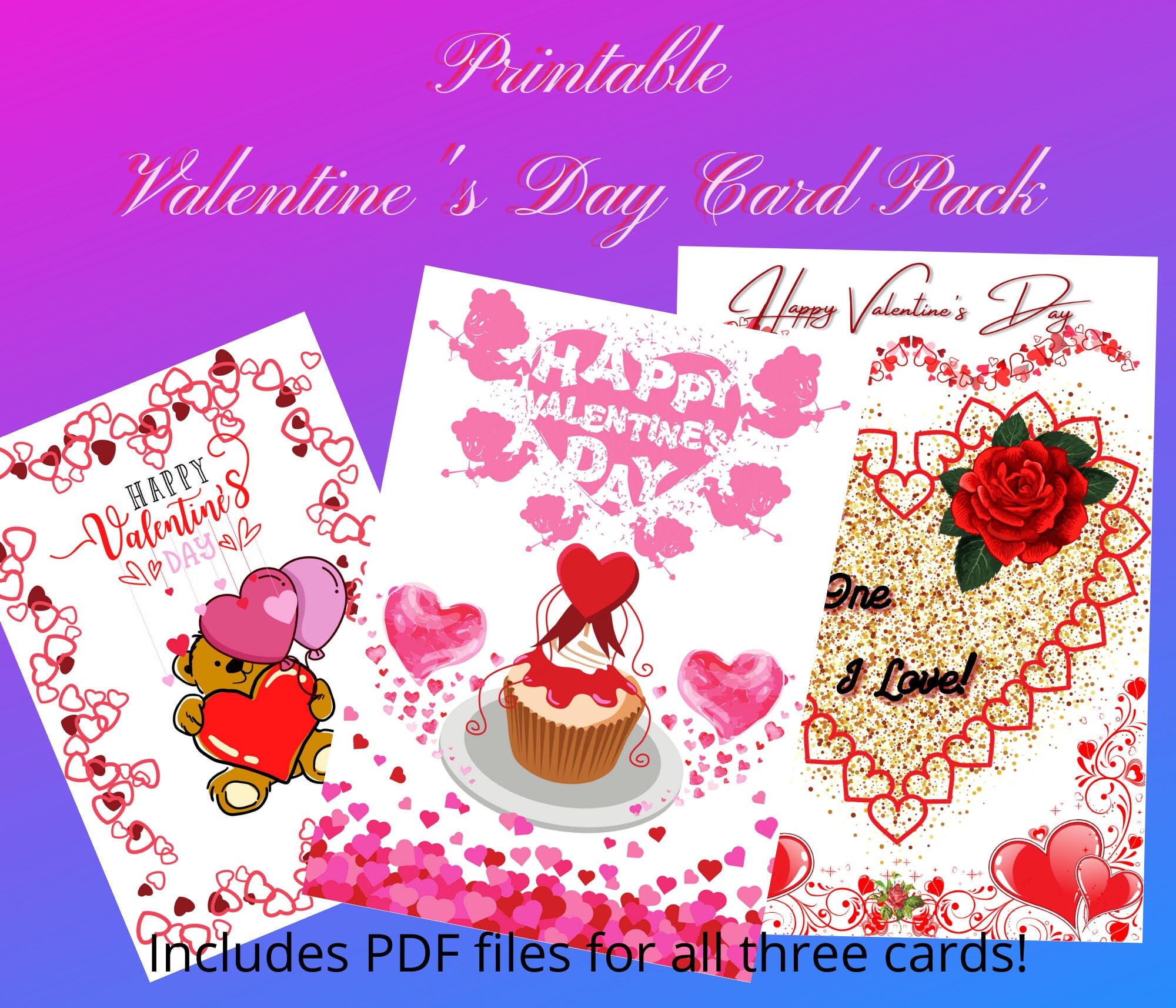Digital Valentine's Day Card Pack Printable 5x7 Cards | Etsy