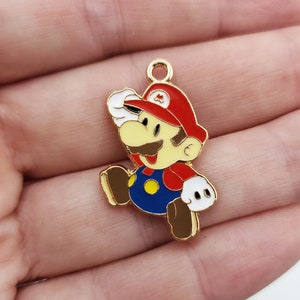 Conjunto de 5 pingentes de jogo retrô - Plumber Brothers - Joias clássicas para jogadores e pingentes DIY