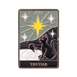 Épingle de carte de tarot du chat étoile - Une épingle/broche pour carte de tarot d'étoile d'Halloween envoûtante occulte et inspirée des diseuses de bonne aventure