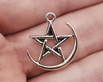 5 pièces breloque étoile ou pentagramme avec lune pour la fabrication de bijoux DIY et l'artisanat wicca ou Halloween, thème occulte