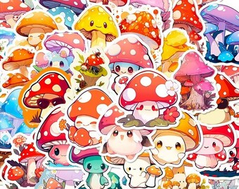 50 stickers champignons kawaii, stickers Cottagecore imperméables