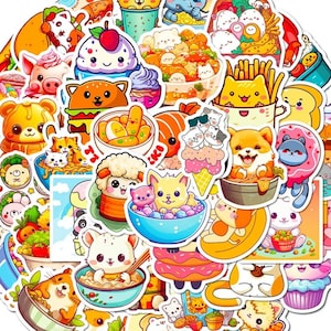 50 pegatinas kawaii de comida de animales para scrapbooking, embalajes, decoración de alimentos, surtido aleatorio