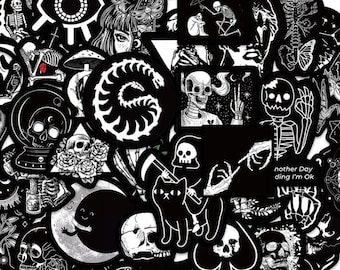 Adesivi con teschi horror gotici oscuri, decalcomanie occulte o di stregoneria, 50 pezzi - Assortimento casuale