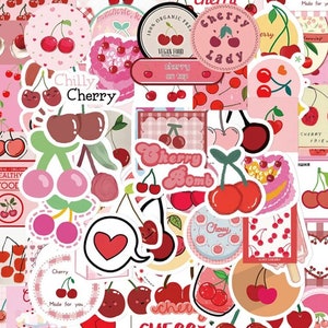 45 pezzi adesivi kawaii estivi a forma di ciliegia per scrapbooking, imballaggio - graziosi adesivi di frutta Cottagecore per decorare - assortimento casuale