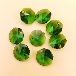 Sparkling Elegance: 10pcs/lot 15mm Green Octagon Single Hole Prisms for Lamp Work, Chandelier Parts and Lighting Decor