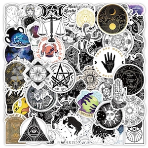 Sternzeichen-Aufkleber - Astrologie-Aufkleber für DIY-Handwerk und Scrapbooking, Wahrsagen, Okkult- oder Hexen-Abziehbilder, 50 Stück - zufällige Auswahl