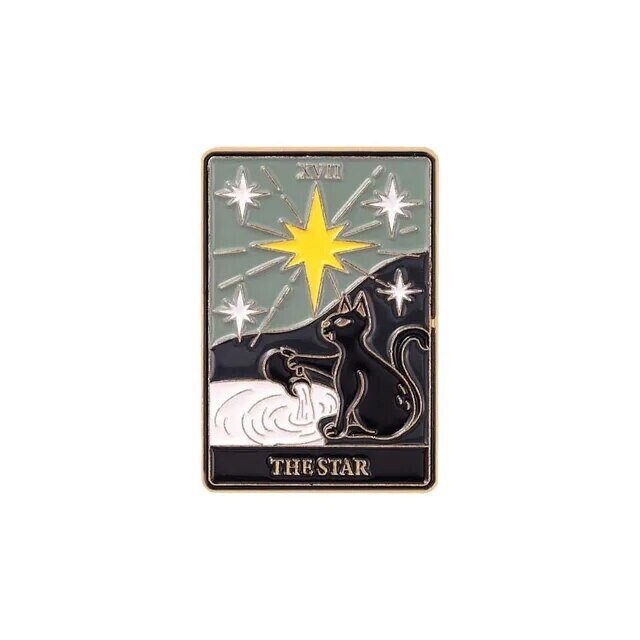 Star Cat Tarot Card Pin: Occult Halloween Brooch