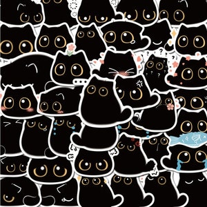 40 Stück Cartoon schwarze Katzenaufkleber für DIY Handwerk & Scrapbooking, leere Katze, süße Katzen- oder Kätzchen-Abziehbilder, zufällige Auswahl
