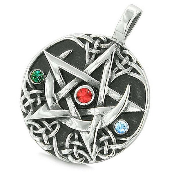 5 Pieces Pentacle Pendant or Pentagram Charm -Celtic Knot Charms- Star and Moon Interlocking with Glass Gems perfect for DIY Jewelry Making