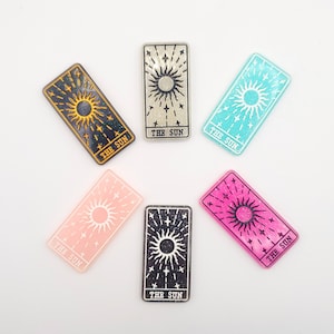 Breloques de tarot soleil en résine - Cabochons de tarot en résine à dos plat avec paillettes - Excellent ajout aux projets d'artisanat DIY et aux bijoux - 5 pièces
