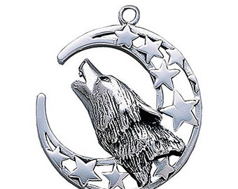 Howling Wolf Moon Charm or Necklace - High Quality Eco-Friendly Pendant for Witchcraft, Wicca, and Men (Double-Sided)