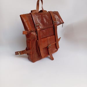 Moroccan Leather Backpack, Handmade Unisex Backpack, Boho Leather Backpack, Brown Leather Backpack, Braided Leather Backpack