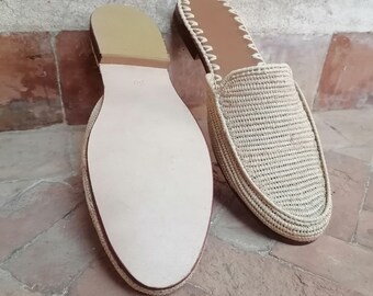 Natural raffia sandals, raffia shoes for women, handmade raffia mules, summer sandals, gift for her, Moroccan raffia