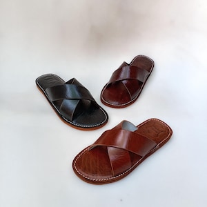 Moroccan leather sandals, Men&#39;s leather sandals, Handmade summer sandals, Gift for men, Moroccan leather shoes
