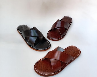 Moroccan leather sandals, Men's leather sandals, Handmade summer sandals, Gift for men, Moroccan leather shoes