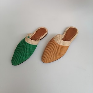 Natuurlijke raffia schoenen, Raffia pantoffels voor dames, Handgemaakte raffia pantoffels, zomersandalen, Raffia muilezels, Marokkaanse raffia