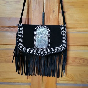 Moroccan leather bag for women,Boho bag,studded leather shoulder bag,Berber leather bag,leather fringe bag,Handmade genuine leather