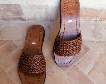 Sandales cuir tressé marocaines ,Sandales cuir femmes ,Sandales d été faites à la main,Cadeau pour elle,Chaussures en cuir marocain