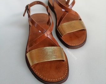 Moroccan leather sandals for women - handmade - high-quality Moroccan craftsmanship - golden leather