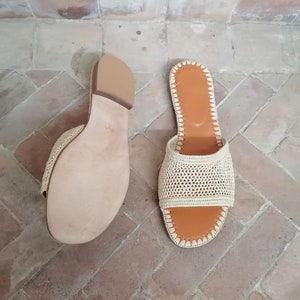 Natural raffia sandals, Raffia shoes for women, handmade raffia mules, summer sandals, gift for her, Moroccan raffia
