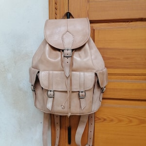 Moroccan Leather Backpack / Handmade Unisex Backpack / Boho Leather Backpack / Natural Leather Backpack / Large Size