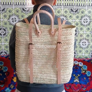 Sac à dos de feuilles de palmier,sac à dos de paille marocain,sac en paille légère et pratique,sac de plage en paille,panier de marché
