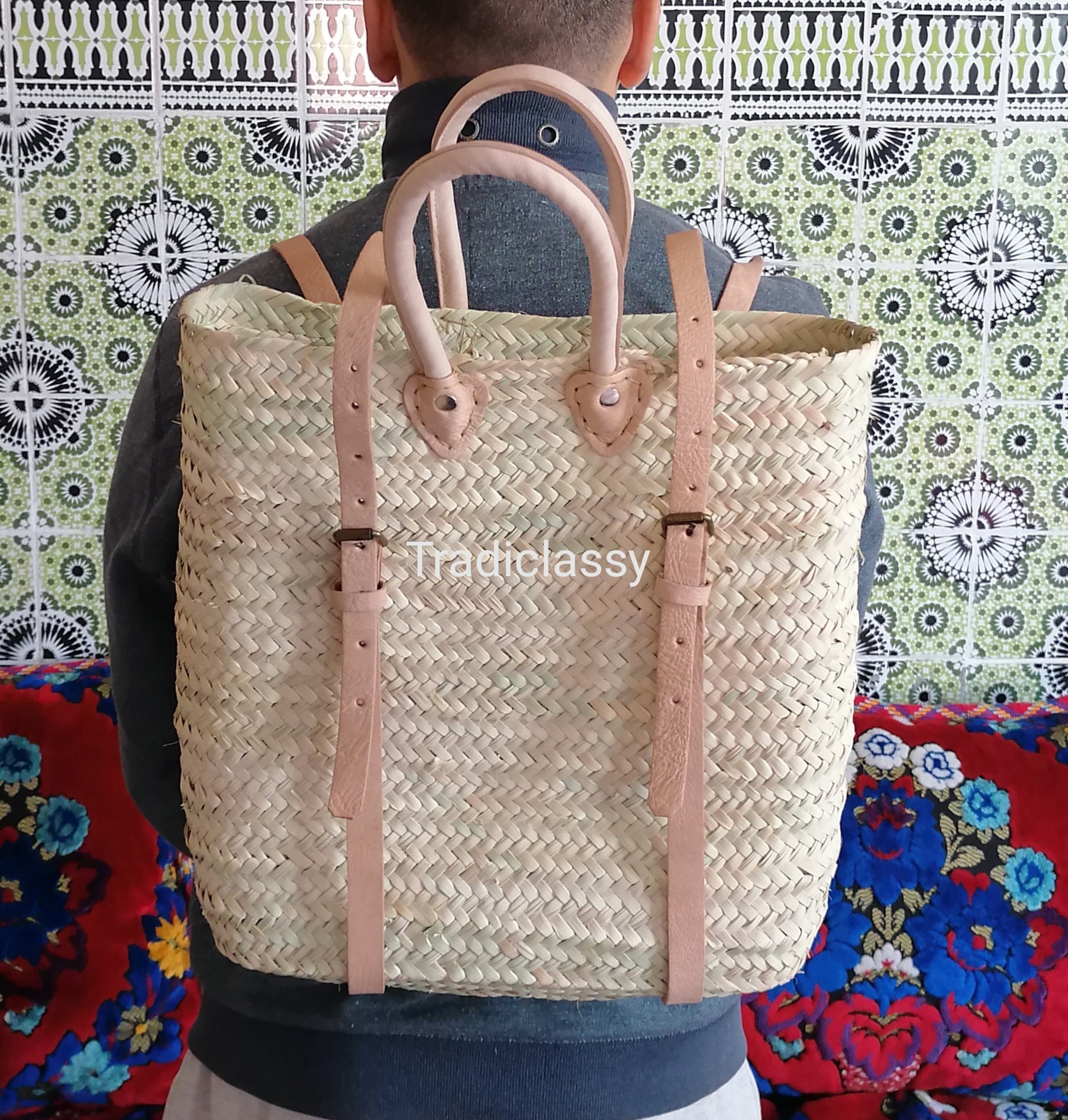 Straw bag backpack store