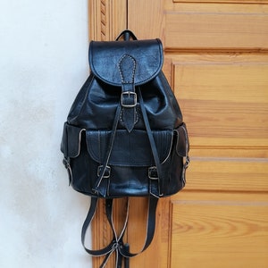 Moroccan leather backpack, Handmade unisex backpack, Boho leather backpack, Black leather backpack, Vintage backpack
