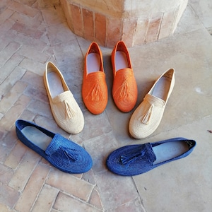 Raffia shoes for women, natural raffia moccasins, handmade raffia mules, moroccan raffia shoes,100% natural raffia