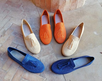 Raffia Shoes for Women, Natural Raffia Loafers, Handmade Raffia Mules, Moroccan Raffia Shoes,100% Natural Raffia