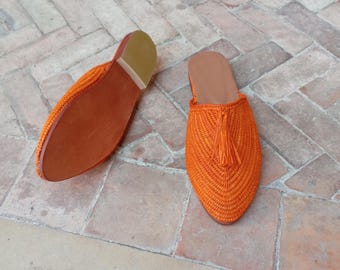 Natural raffia sandals, raffia shoes for women, handmade raffia mules, summer sandals, gift for her, Moroccan raffia