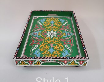 Unique handmade tray/hand painted decorative tray, wooden tray with traditional Moroccan designs