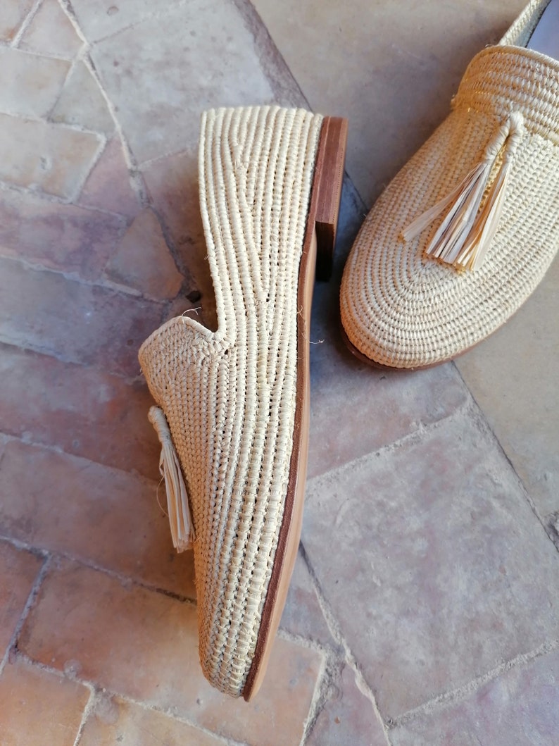 Raffia Shoes for Women, Natural Raffia Loafers, Handmade Raffia Mules, Moroccan Raffia Shoes,100% Natural Raffia image 6