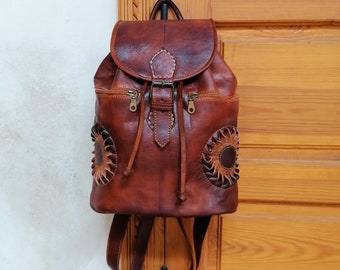 Moroccan leather backpack, Handmade unisex backpack, Boho leather backpack, Brown leather backpack, Vintage backpack