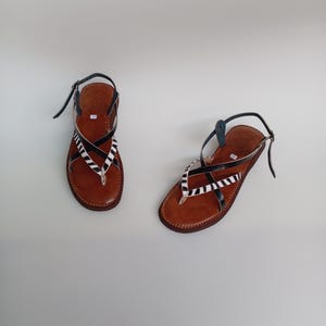 Moroccan leather sandals, Women&#39;s leather sandals, Handmade summer sandals, Gift for her, Zebra leather sandal