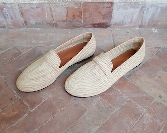Women's raffia shoes, natural raffia moccasins, handmade raffia mules, Moroccan raffia shoes, 100% natural raffia