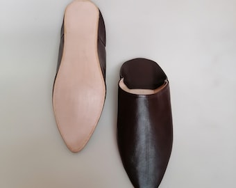 Babouches Marocaines En Cuir Cousues Main - Homme/Femme - Taille 42/9 US - Noir