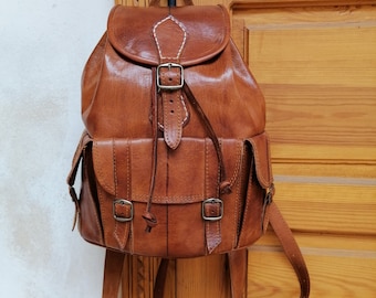 Moroccan leather backpack, Handmade unisex backpack, Boho leather backpack, Brown leather backpack, Vintage backpack