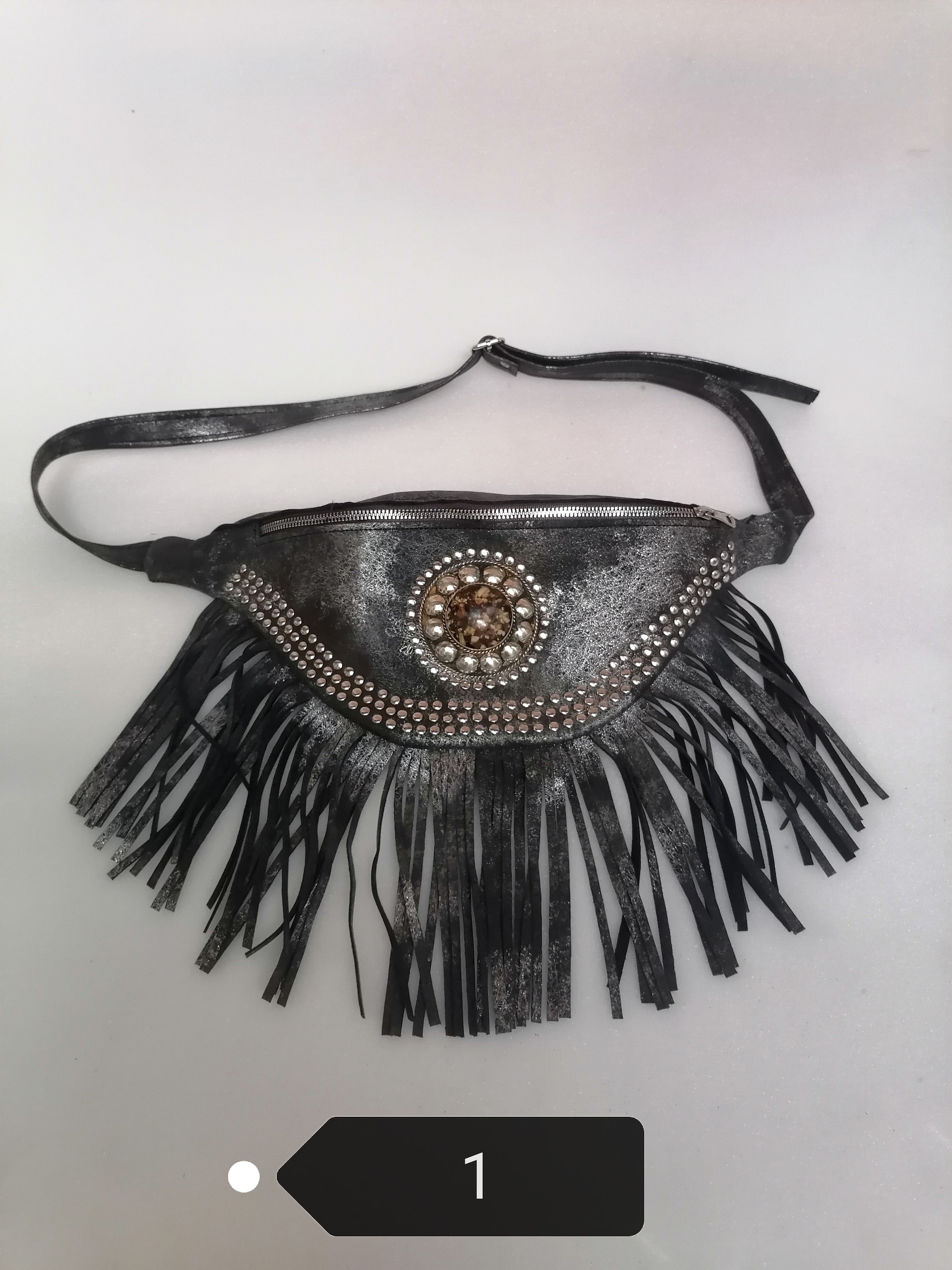 GLT.ETL Fanny Pack Chest Bag For Women Faux leather Fringe Quilted Waist  Cross Body Bum Bags Rivet Studded Tassel Shoulder Purses(Black Gold)
