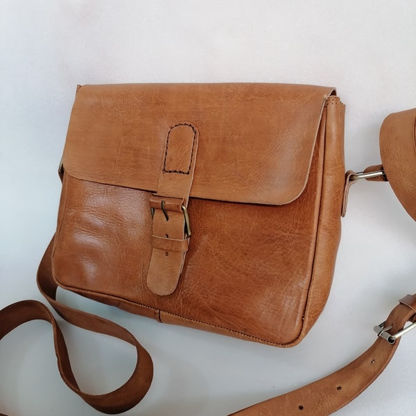 Moroccan leather bag, Cowhide leather crossbody bag, leather shoulder bag, Genuine leather messenger, unisex leather bag