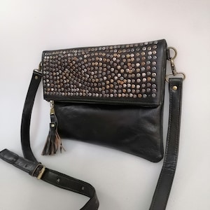 Moroccan leather bag,Boho bag,studded leather shoulder bag,Berber leather bag,women&#39;s leather bag,Handmade in genuine leather