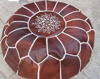 Moroccan leather pouf, Moroccan Ottoman pouf, Berber pouf, handmade round pouf, unpadded